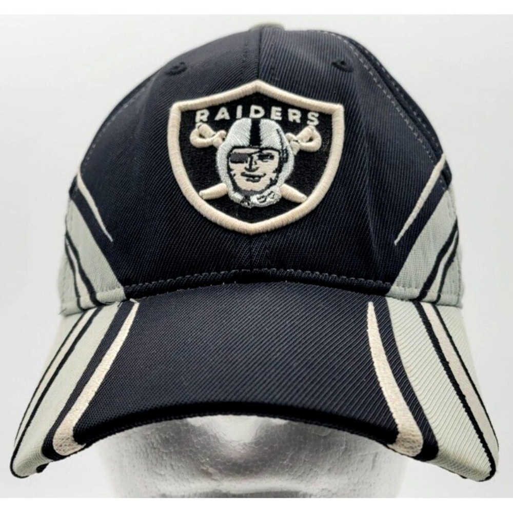OAKLAND RAIDERS HAT CAP FITTED REEBOK ONE SIZE BLACK GREY ‎ NFL LOGO MENS
